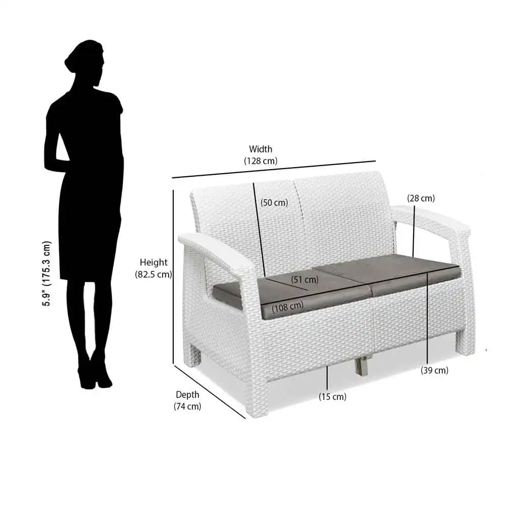 Nilkamal Goa Plastic 2 Seater Sofa with Cushion (Milky White and Grey) - Size In Centimeter