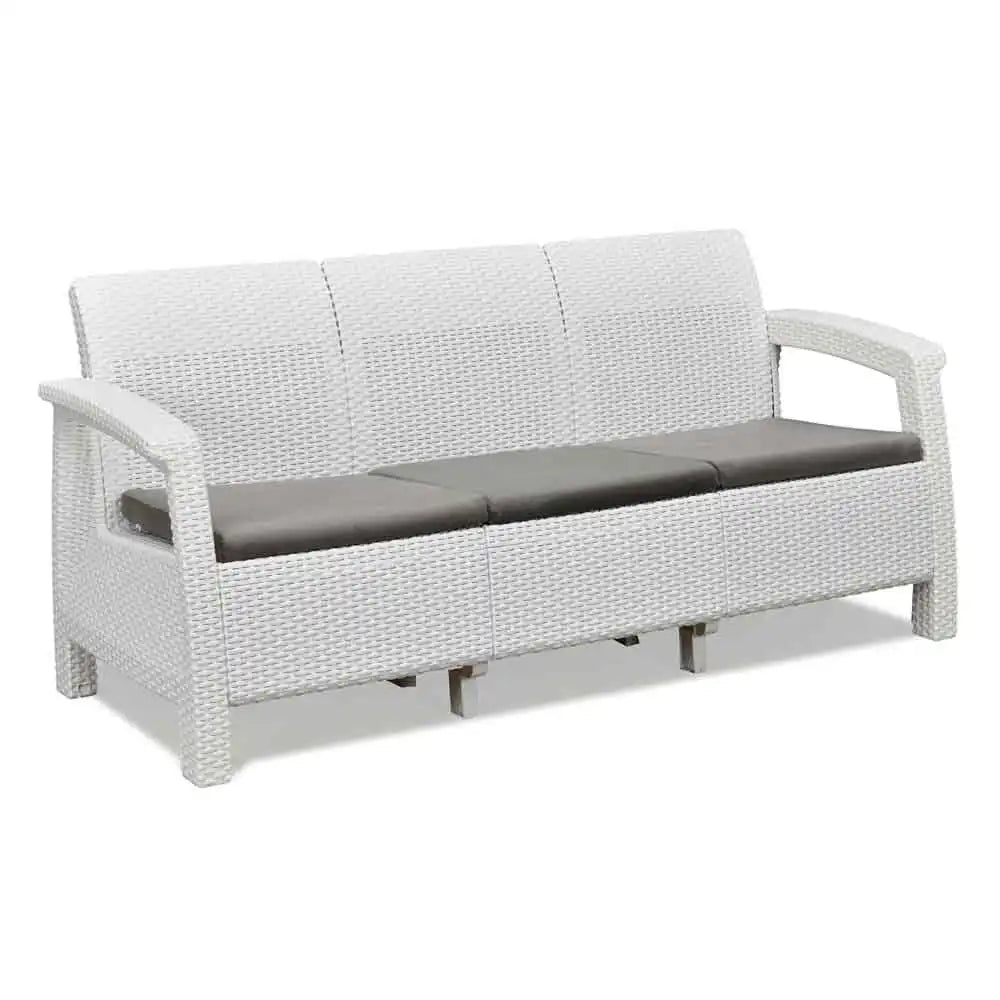 Nilkamal Goa Plastic 3 + 1 + 1 Seater Sofa with Cushion (Milky White and Grey) - Sofa Slight Side View