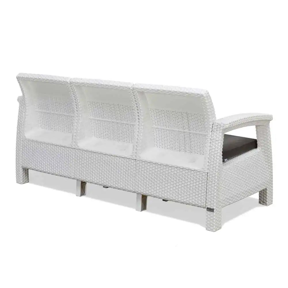 Nilkamal Goa Plastic 3 + 1 + 1 Seater Sofa with Cushion (Milky White and Grey) - Sofa Slight Back View