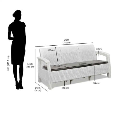 Nilkamal Goa Plastic 3 + 1 + 1 Seater Sofa with Cushion (Milky White and Grey) - Sofa Size In Centimeter