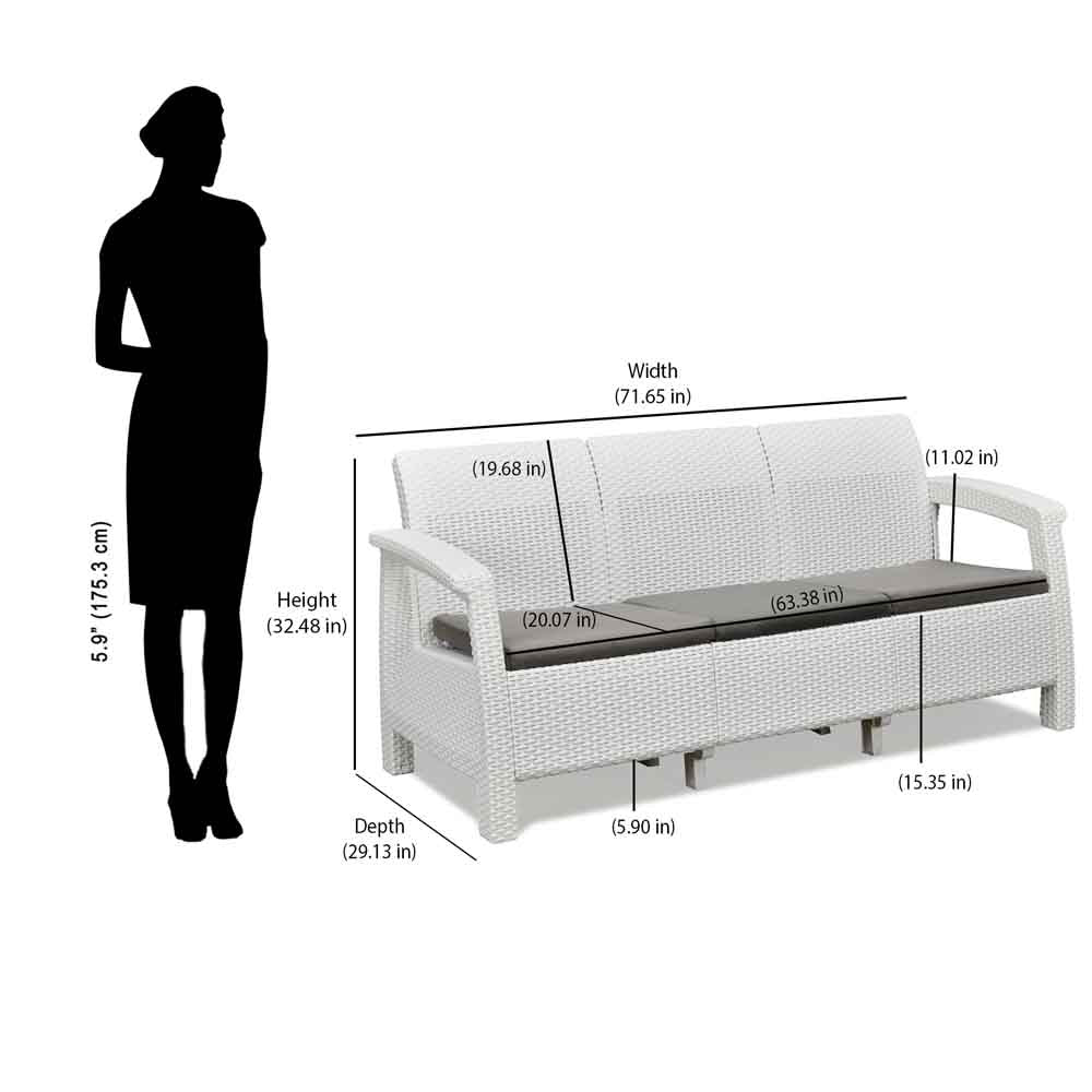 Nilkamal Goa Plastic 3 Seater Sofa with Cushion (Milky White and Grey)