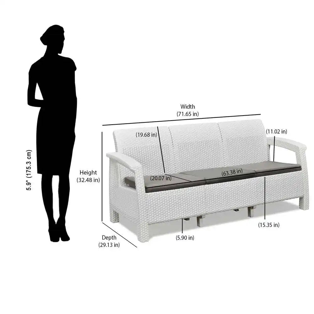 Nilkamal Goa Plastic 3 + 1 + 1 Seater Sofa with Cushion (Milky White and Grey) - Sofa Size In Inches