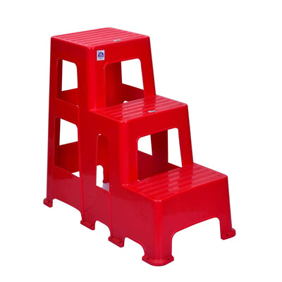 Nilkamal Kick Plastic Step Stool Red - Slight Side View