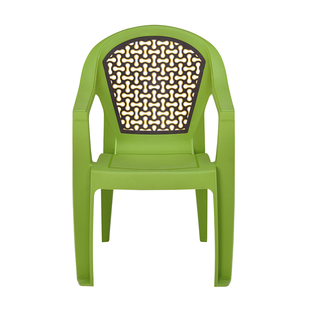 Nilkamal Paradise Plastic Arm Chair (Lush Green, Season Rust Brown & Mustard Yellow)