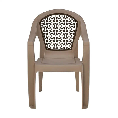 Nilkamal Paradise Plastic Arm Chair (Ratian Dark Beige, Season Rust Brown & Ivory) - Front View