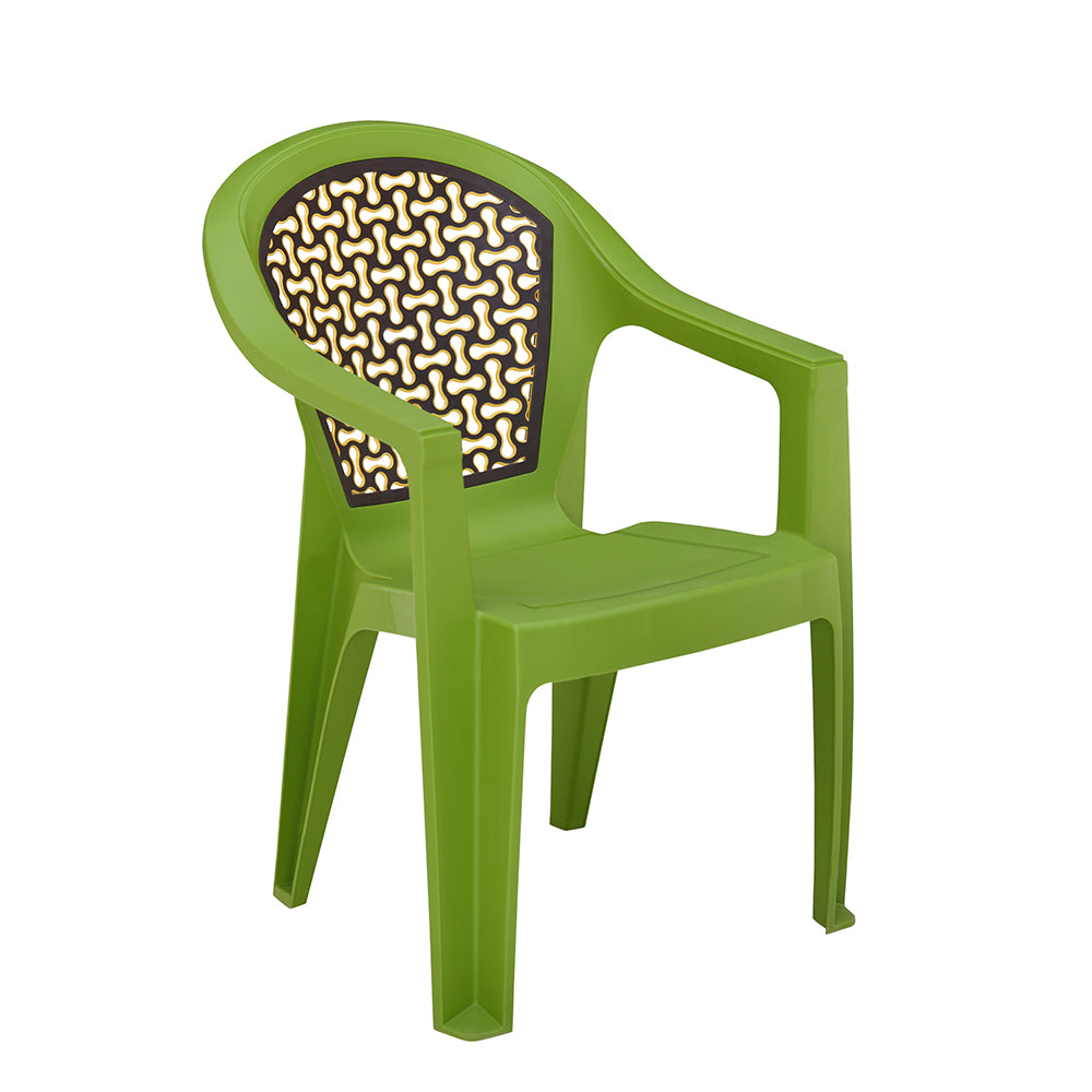 Nilkamal Paradise Plastic Arm Chair (Lush Green, Season Rust Brown & Mustard Yellow)