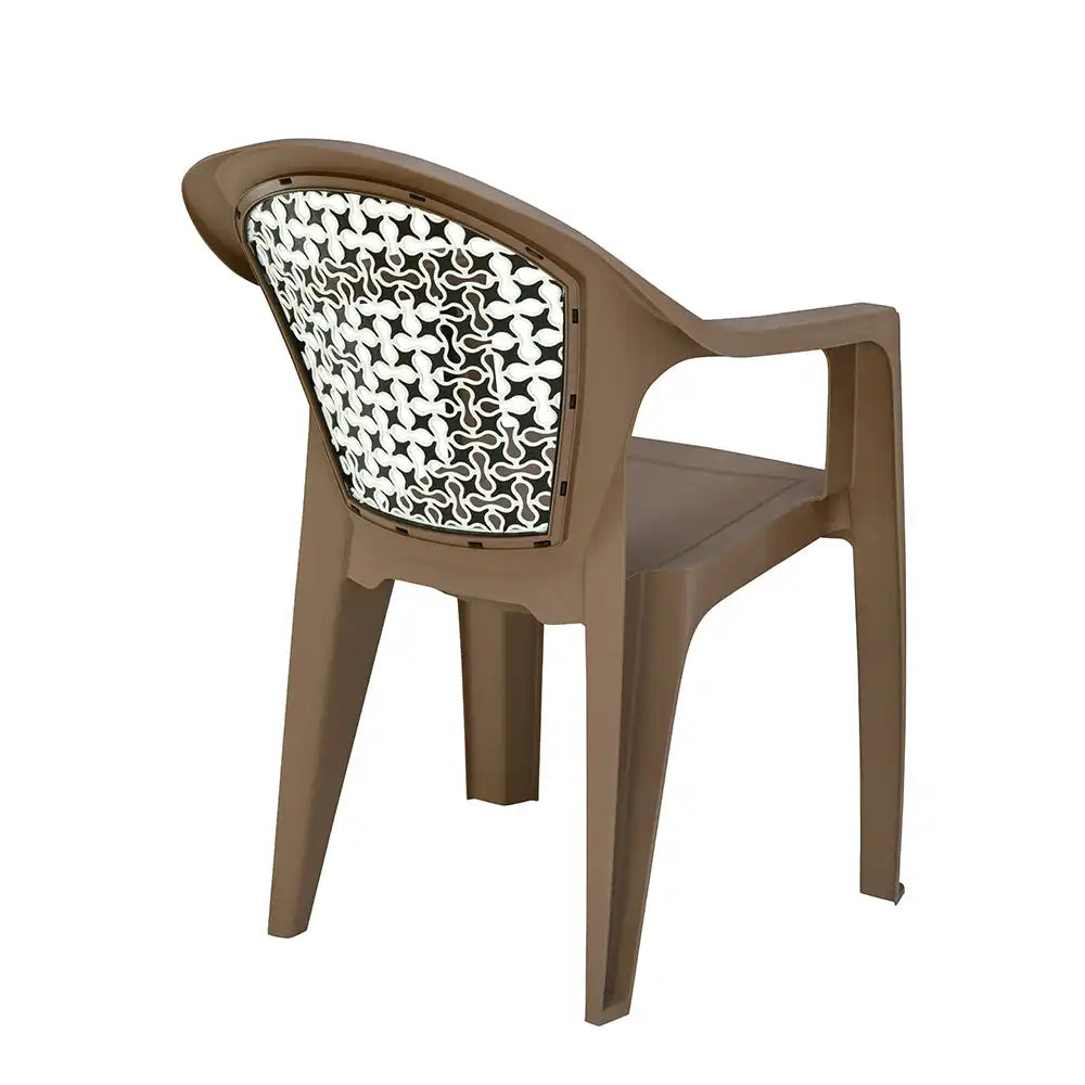 Nilkamal Paradise Plastic Arm Chair (Ratian Dark Beige, Season Rust Brown & Ivory) - Slight Back View