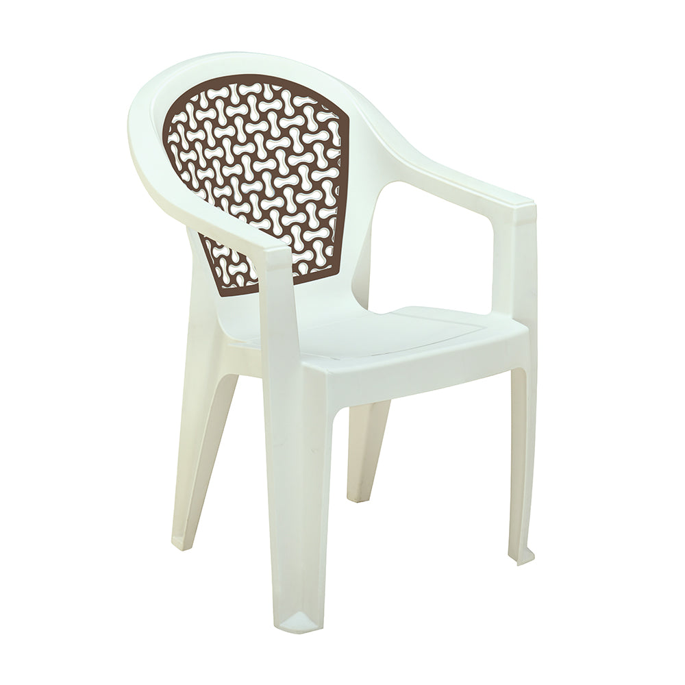 Nilkamal Paradise Plastic Arm Chair (Cream & Rattan Dark Beige)