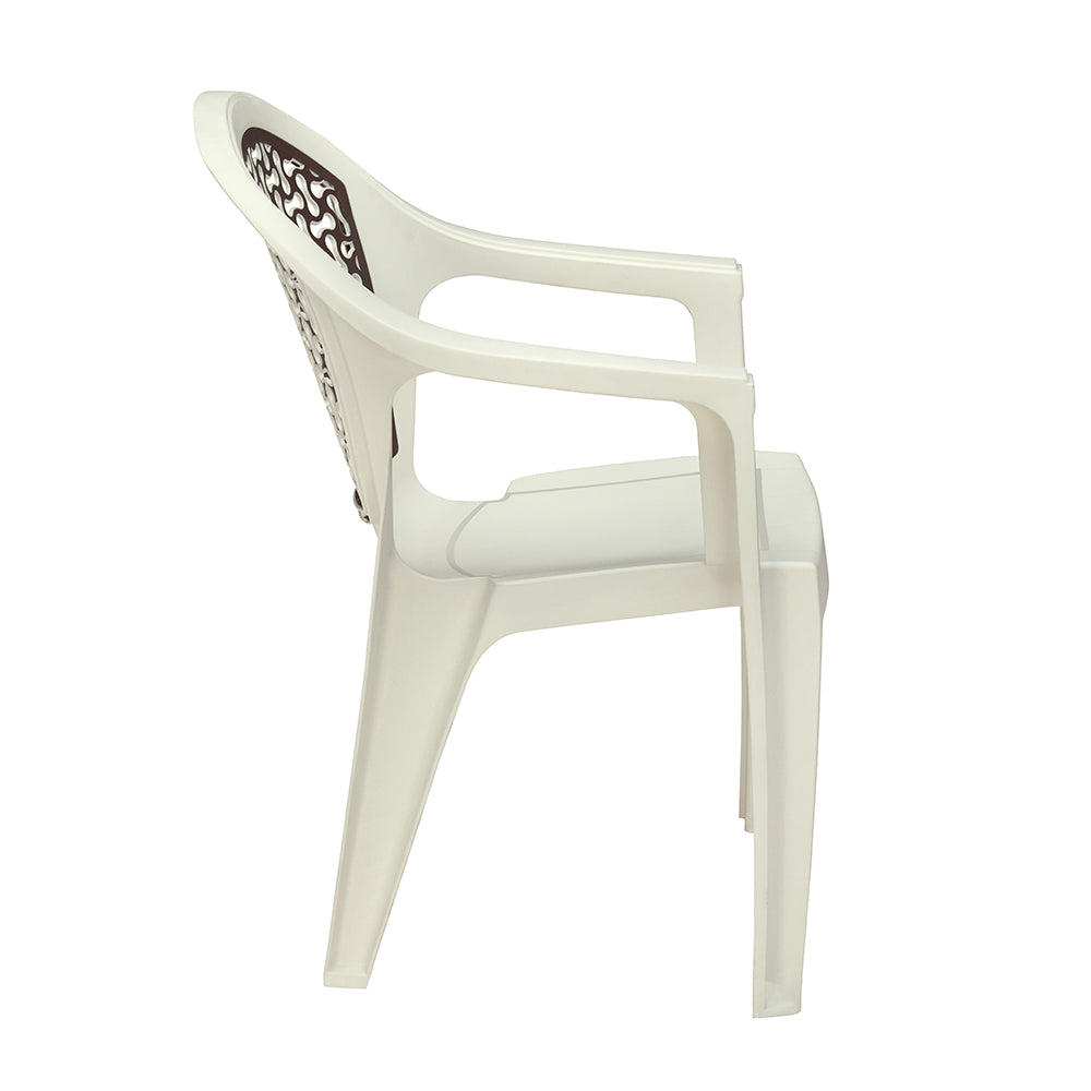 Nilkamal Paradise Plastic Arm Chair (Cream & Rattan Dark Beige)