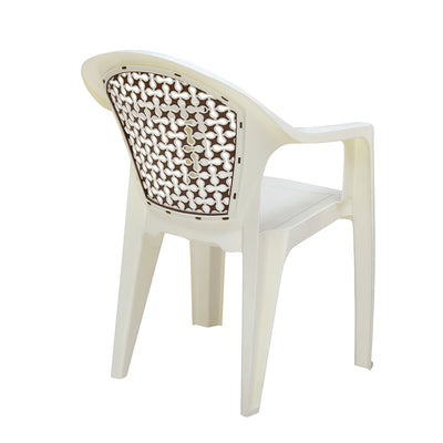 Nilkamal Paradise Plastic Arm Chair (Cream & Rattan Dark Beige)
