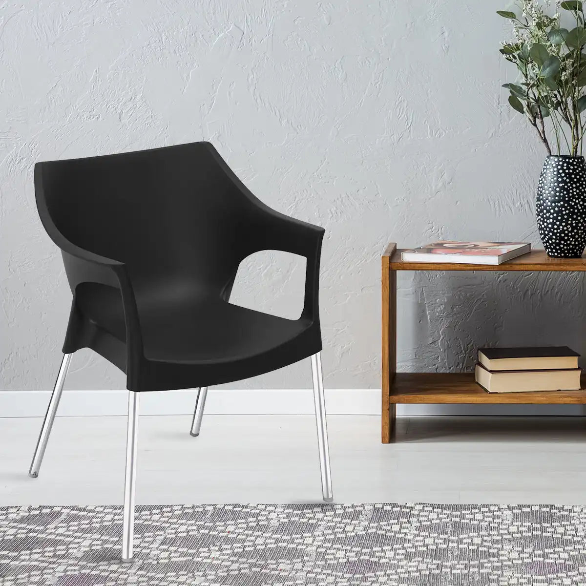 Nilkamal Novella 10 Plastic Arm Chair (Black) - Main View