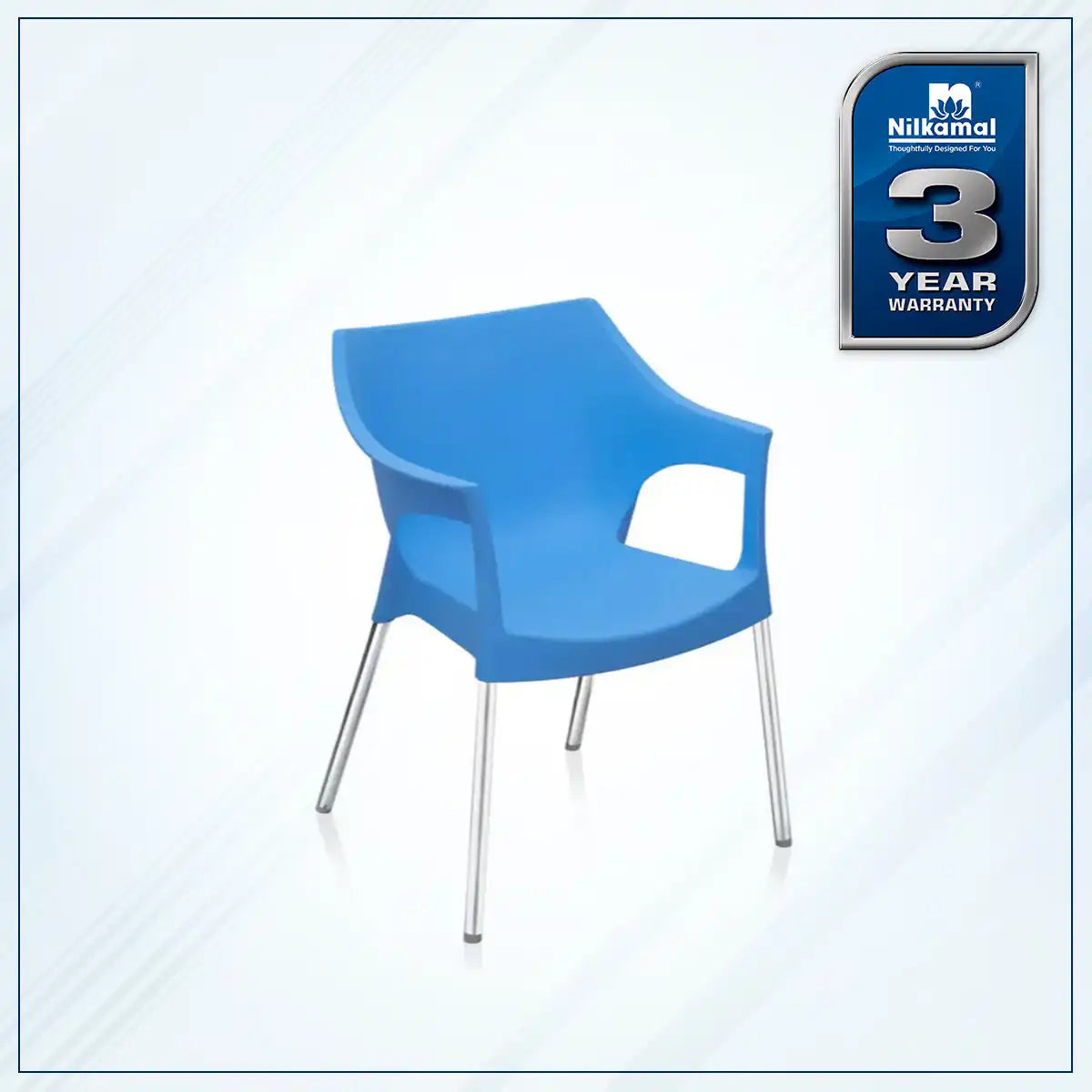 Nilkamal Novella 10 Plastic Arm Chair (Blue) - Slight Side View
