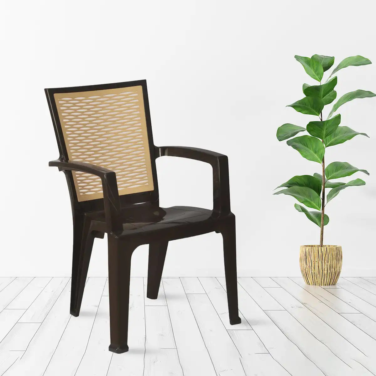 Nilkamal CHR2226 Plastic Arm Chair (Season Rust Brown & Biscuit) - Slight Side View