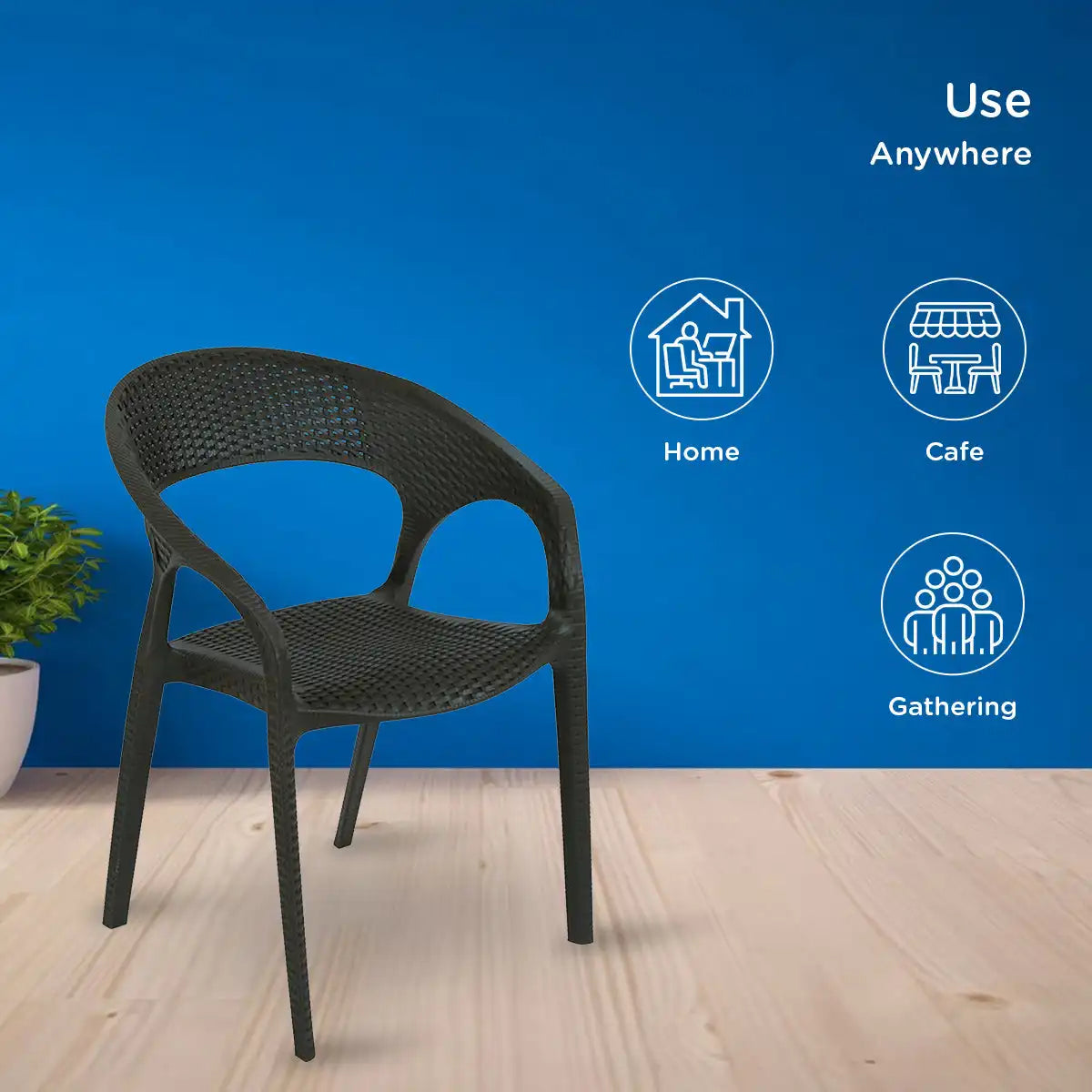 Nilkamal Club Plastic Arm Chair (Charcoal Grey)