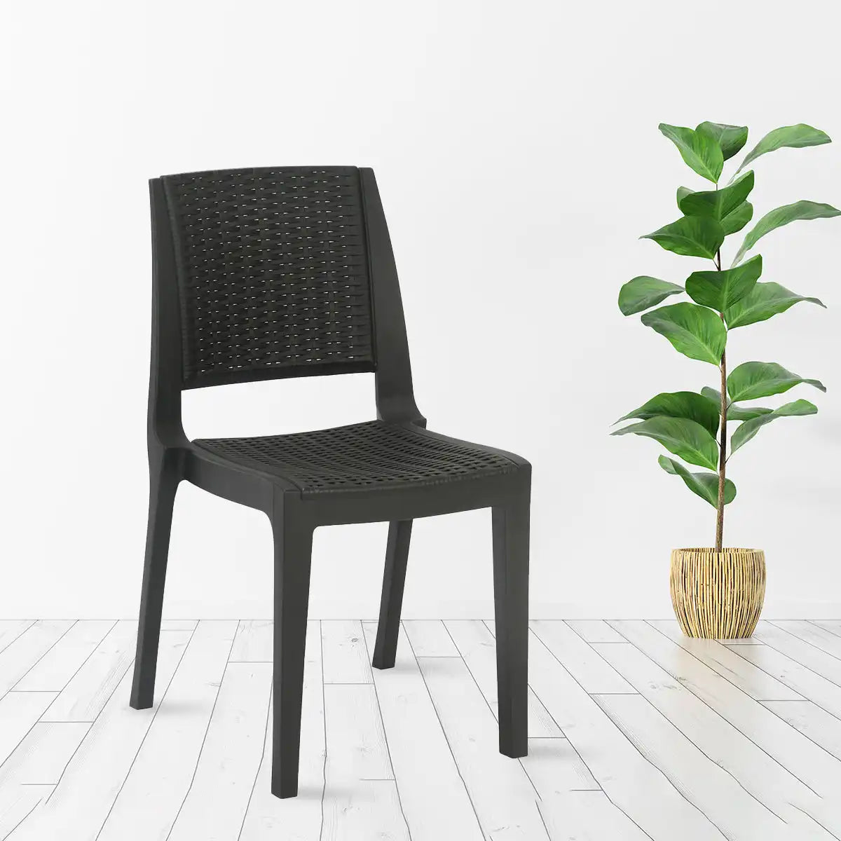 Nilkamal Enamora Plastic Armless Chair (Iron Black) - Slight Side View 2