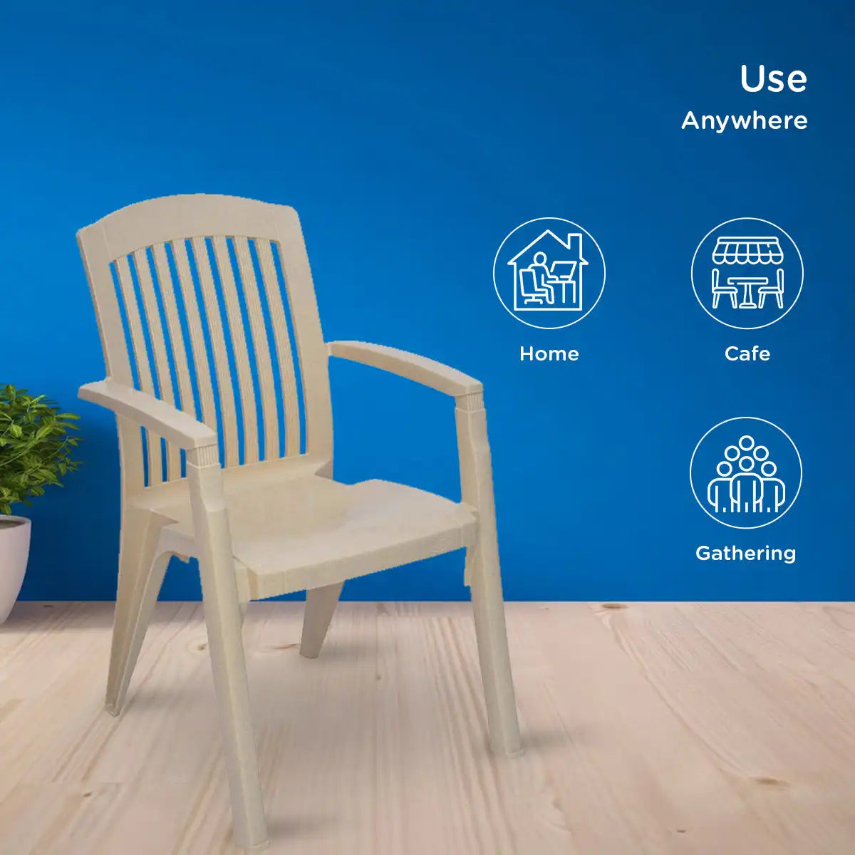 Nilkamal Heritage Plastic Arm Chair (Marble Beige) - MultiPurpose Use