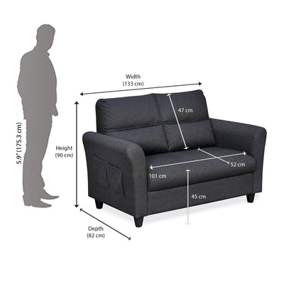 Nilkamal Oliver 2 Seater Fabric Sofa with Side Pocket (Charcoal Brown)