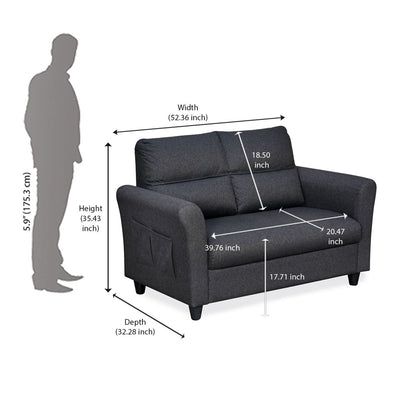Nilkamal Oliver 2 Seater Fabric Sofa with Side Pocket (Charcoal Brown)