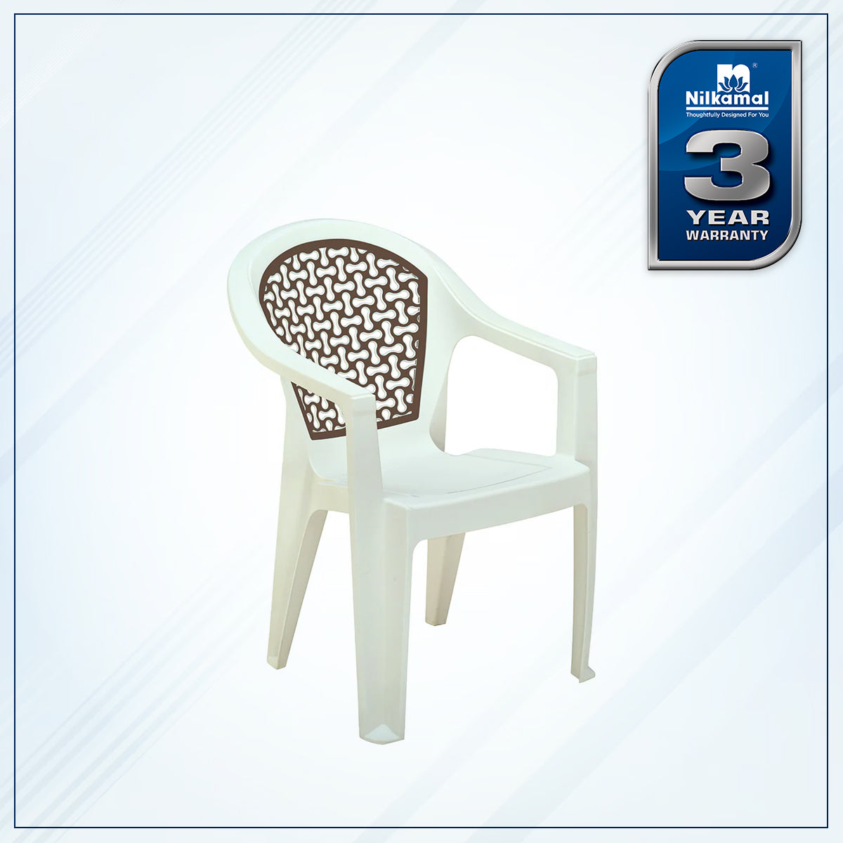 Nilkamal Paradise Plastic Arm Chair (Cream & Rattan Dark Beige)
