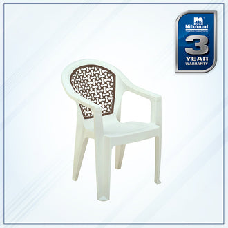 Nilkamal Paradise Plastic Arm Chair (Cream & Rattan Dark Beige)