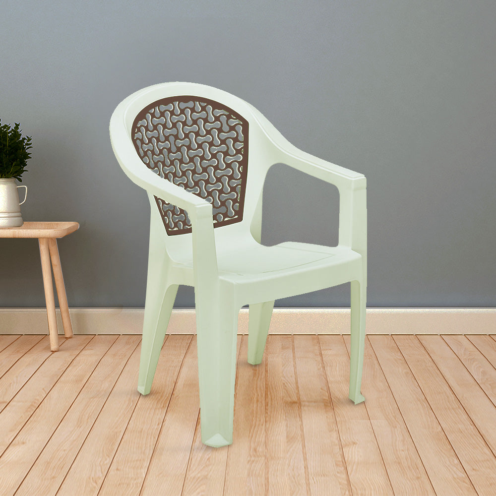 Nilkamal Paradise Plastic Arm Chair (Cream & Ratian Dark Beige)