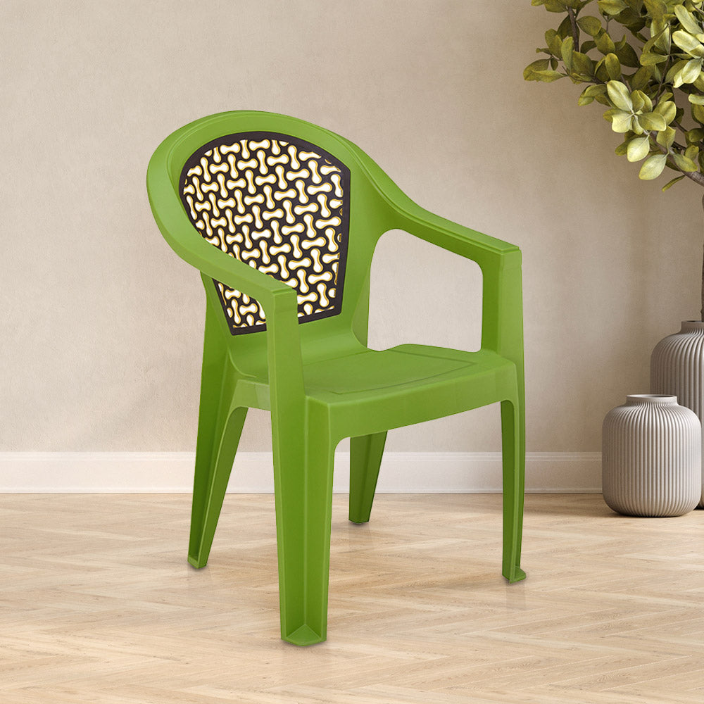 Nilkamal Paradise Plastic Arm Chair (Lush Green, Season Rust Brown Mustard Yellow)