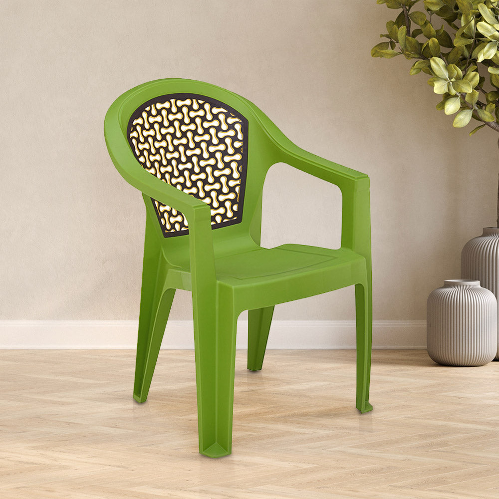 Nilkamal Paradise Plastic Arm Chair (Lush Green / Season Rust Brown / Mustard Yellow)