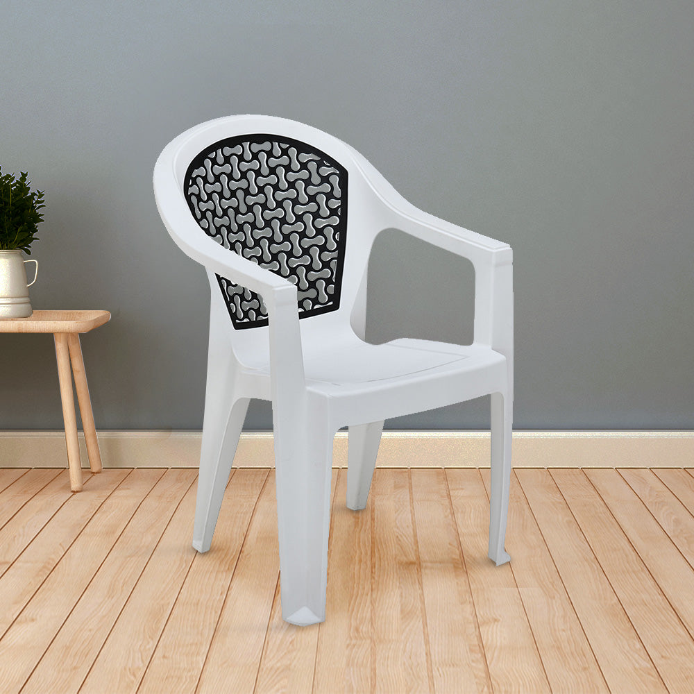 Nilkamal Paradise Plastic Arm Chair (Milky White & Black)