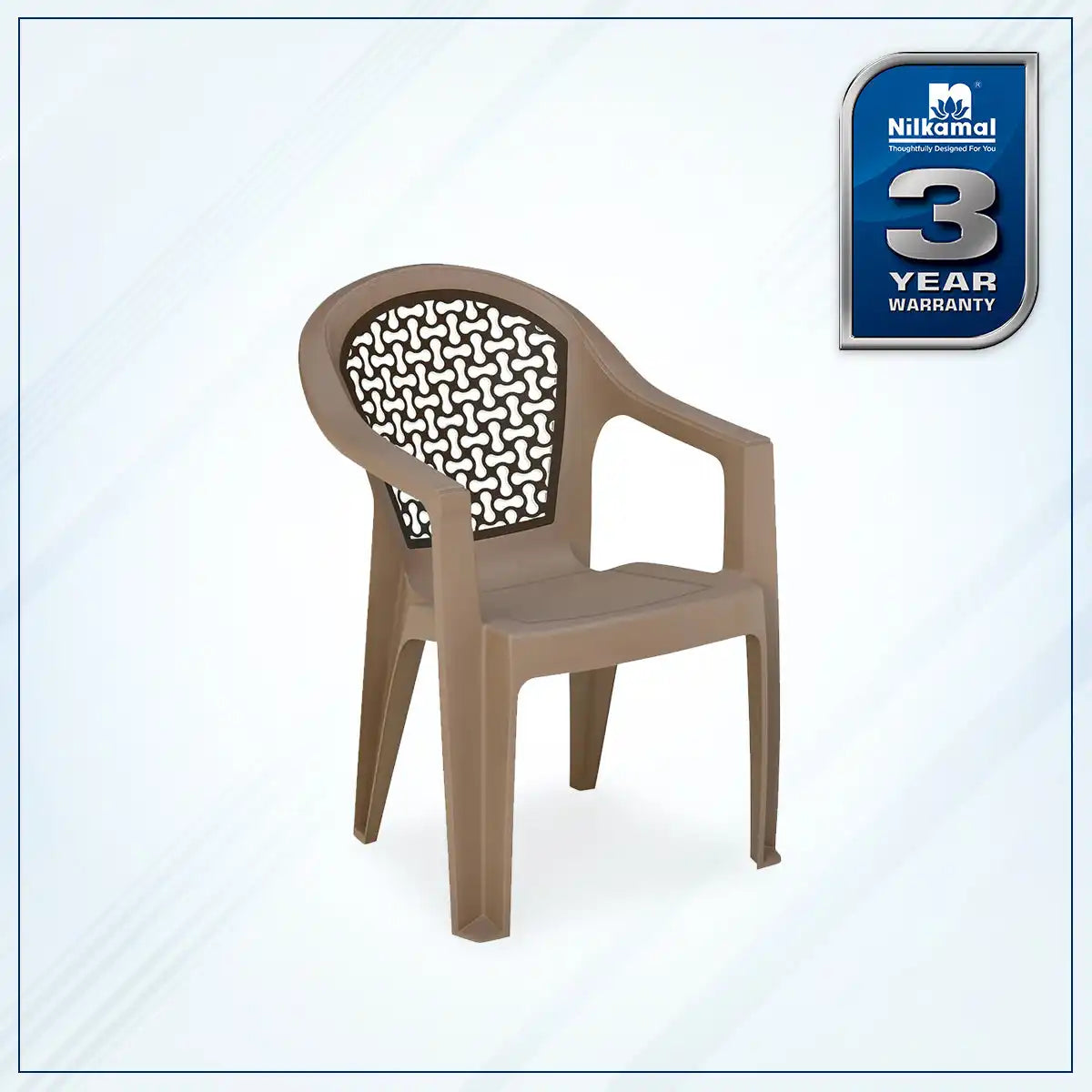 Nilkamal Paradise Plastic Arm Chair (Ratian Dark Beige, Season Rust Brown & Ivory) - Product View