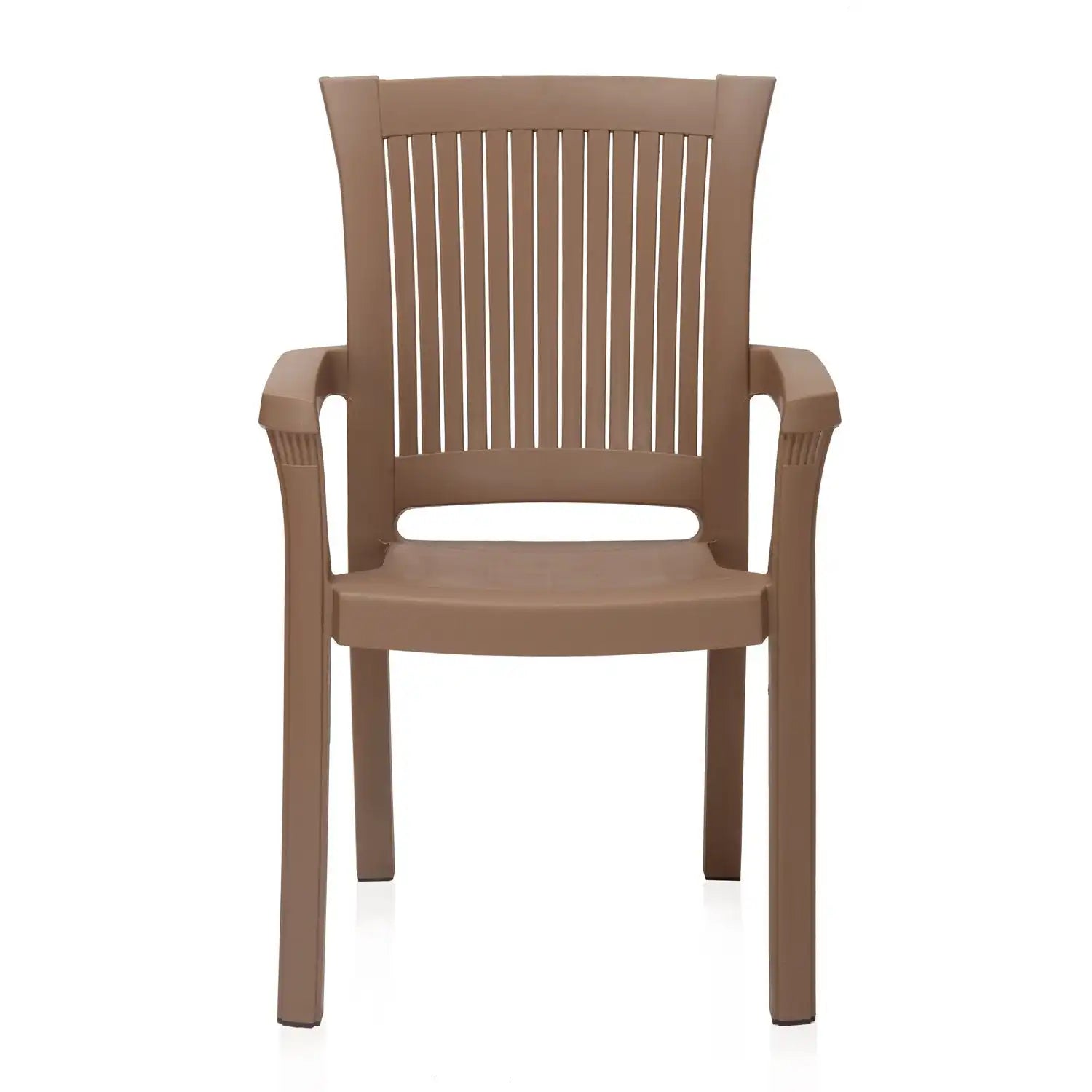 Nilkamal Platinum Premium Plastic Arm Chair (Rattan Dark Beige) - Front View