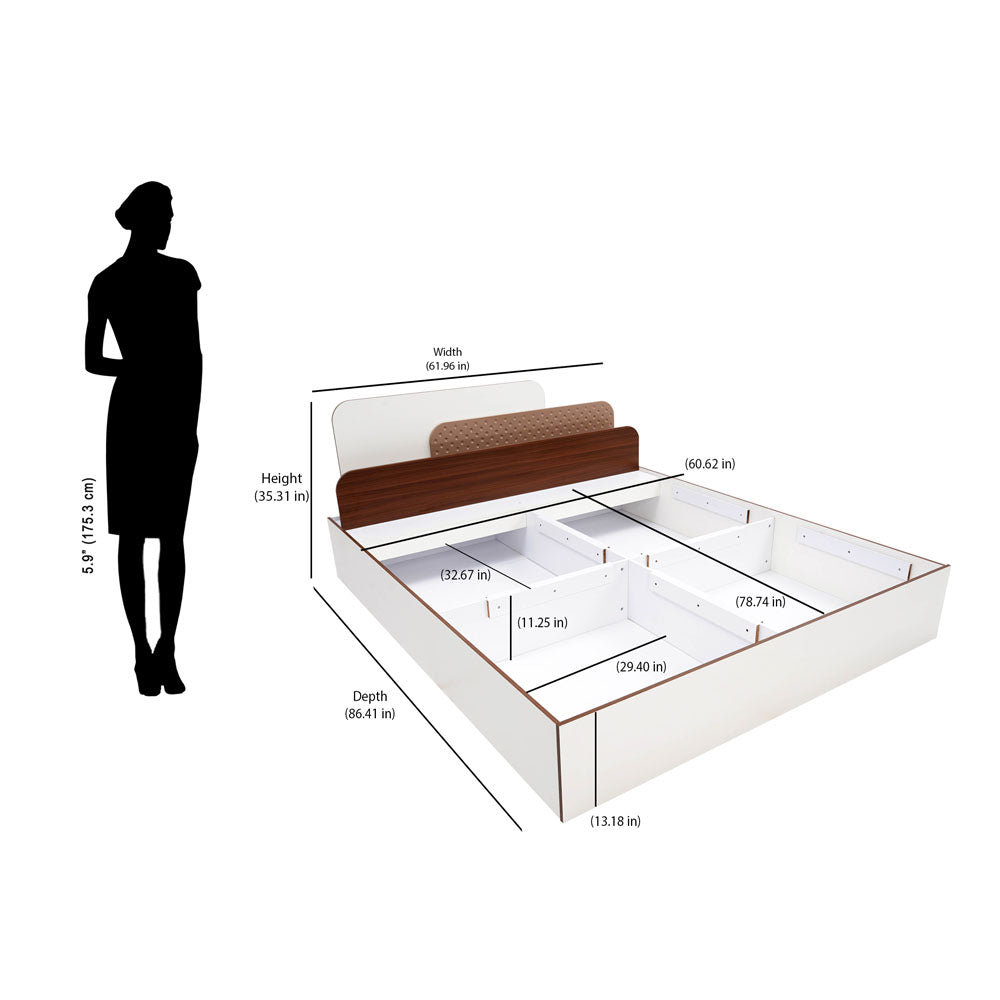 Nilkamal Bruce Queen Bed with Box Storage (Walnut & Cappuccino)