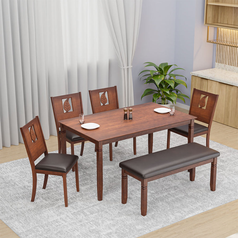 Nilkamal Rover 6 Seater Dining Set with Bench (Walnut Brown)
