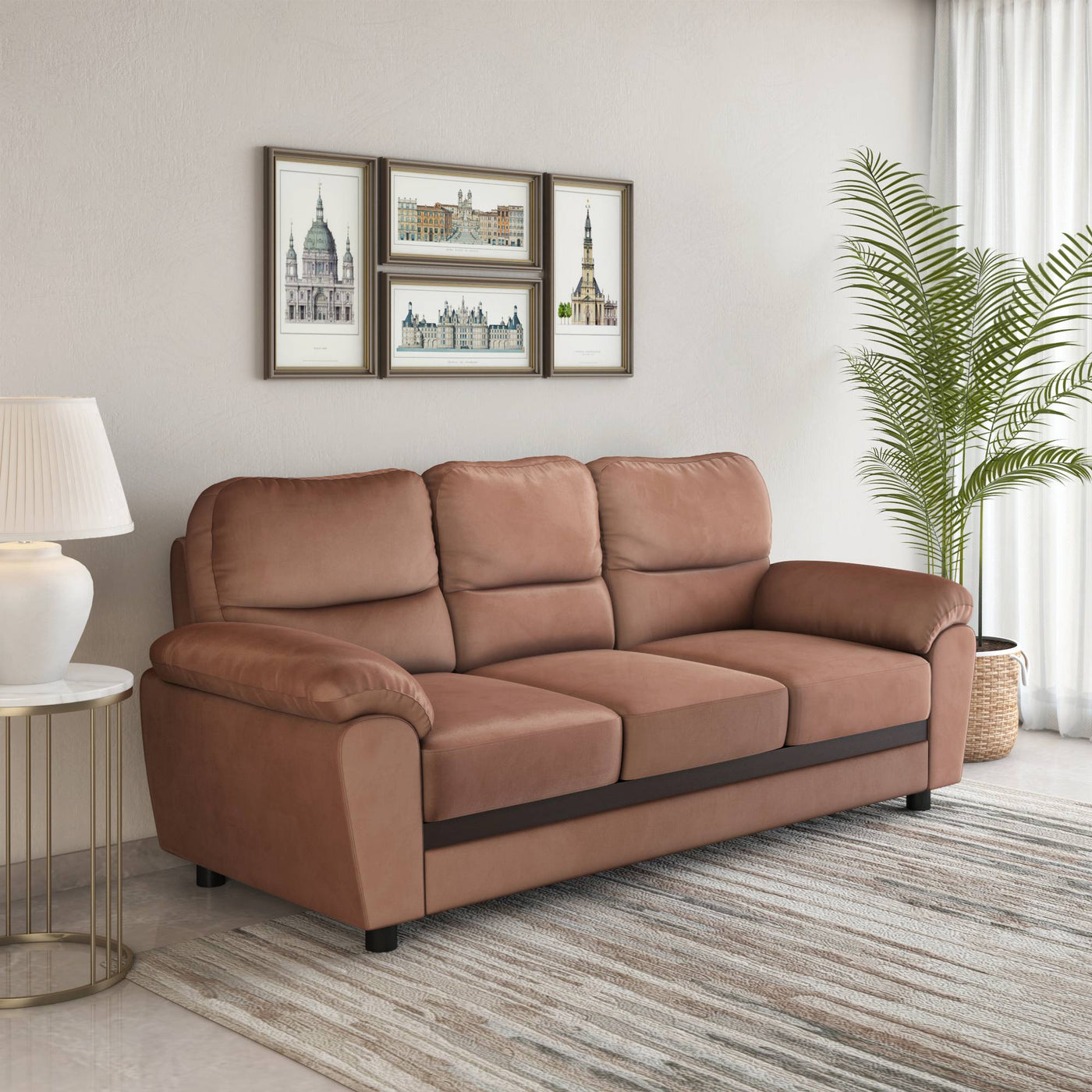 Nilkamal Rebecca Fabric 3 Seater Sofa (Brown)