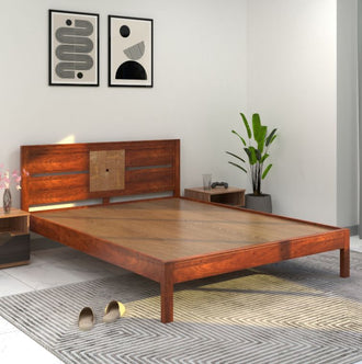 Nilkamal Relaxo Solid Wood Queen Bed (Honey Walnut)
