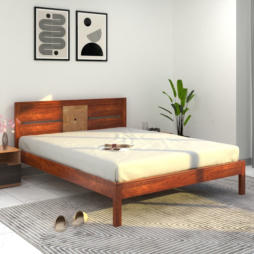 Nilkamal Relaxo Solid Wood Queen Bed (Honey Walnut)