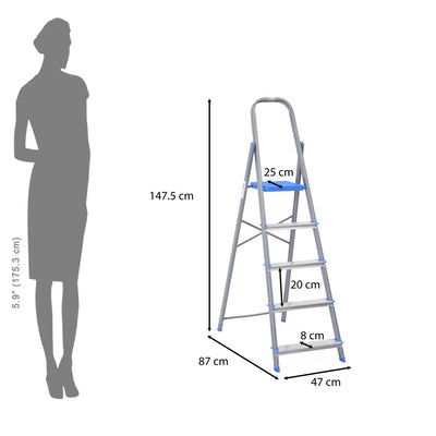 Nilkamal Rise 5 Step Steel Ladder (Grey)