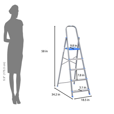 Nilkamal Rise 5 Step Steel Ladder (Grey)