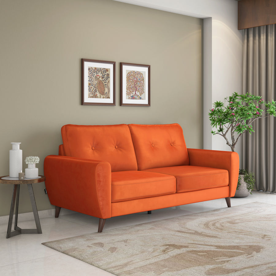 Nilkamal Rockingham Fabric 3 Seater Sofa (Rust Orange)