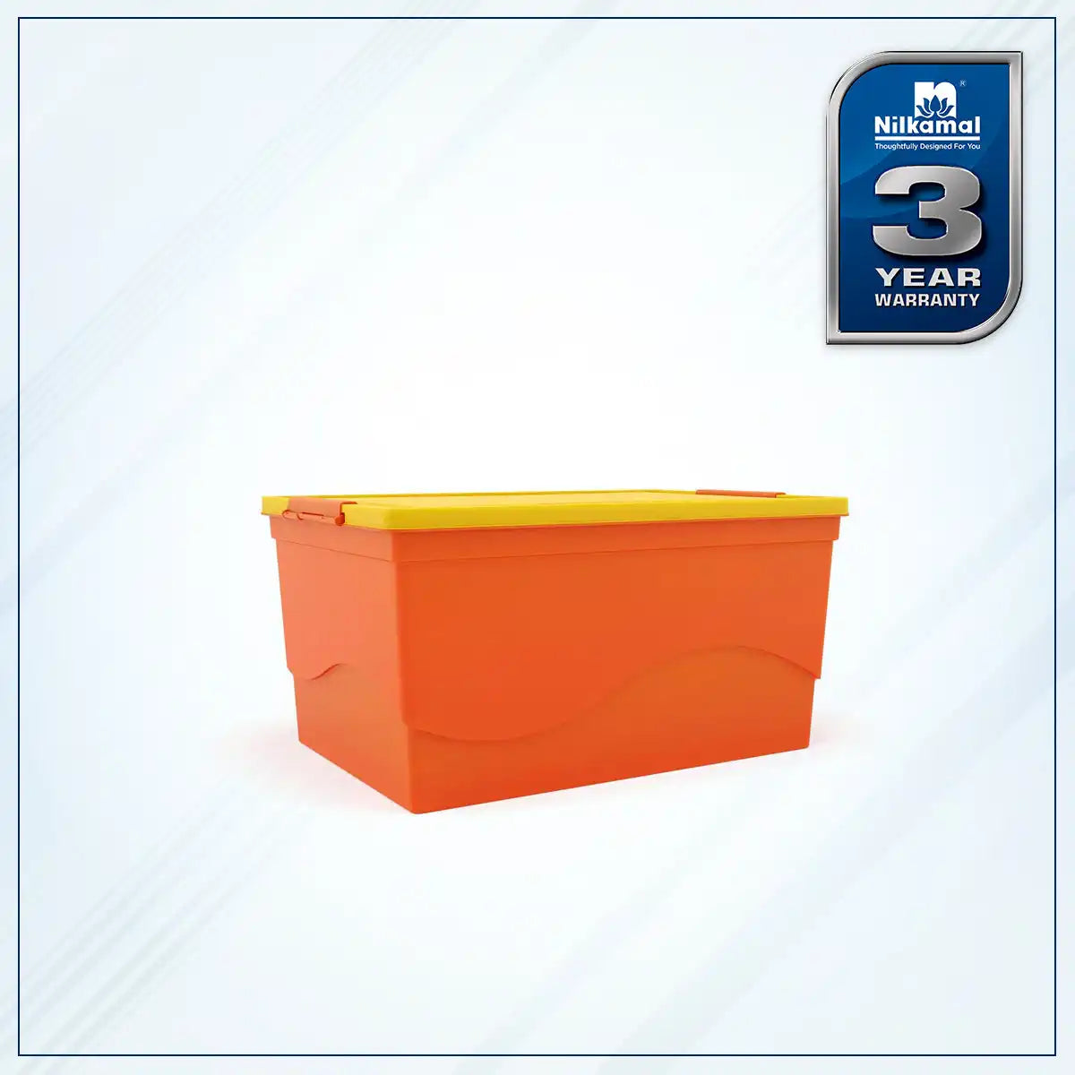 Nilkamal 50 Litre Multipurpose Storage Box with Lid (Orange and Yellow) - Slight Side View