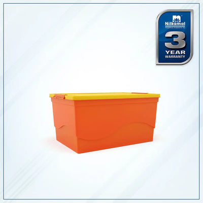 Nilkamal 50 Litre Multipurpose Storage Box with Lid (Orange and Yellow) - Slight Side View