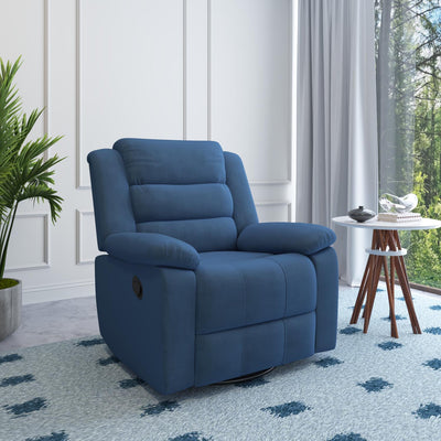 Nilkamal Sierra 1 Seater Rocker & Swivel Recliner Sofa (Blue)
