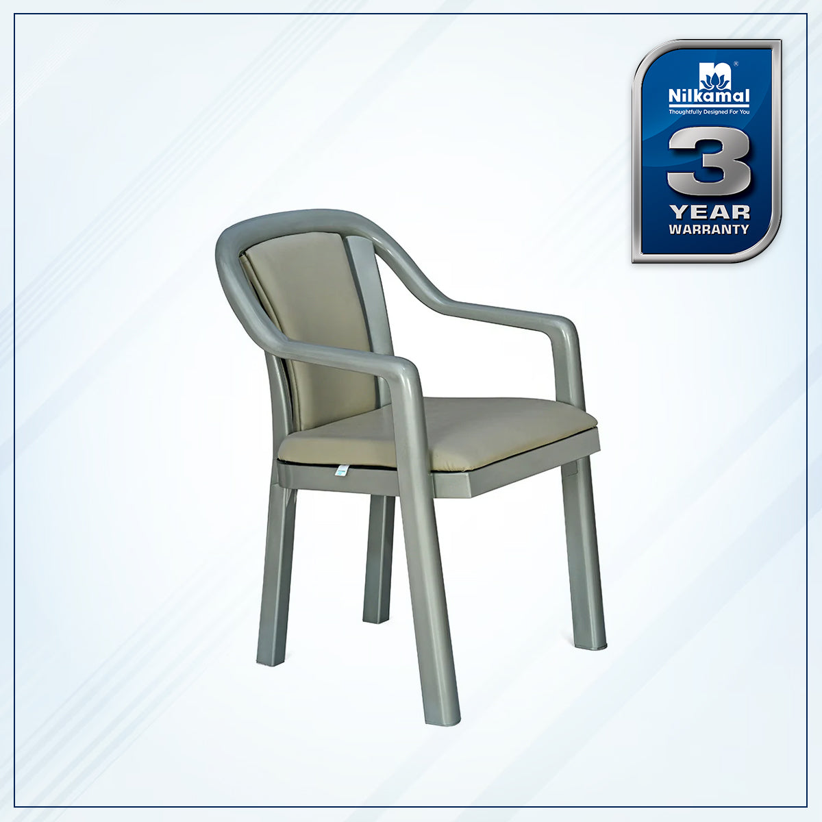 Nilkamal Signature Chair with with Metallic Look and Light Beige Cushion