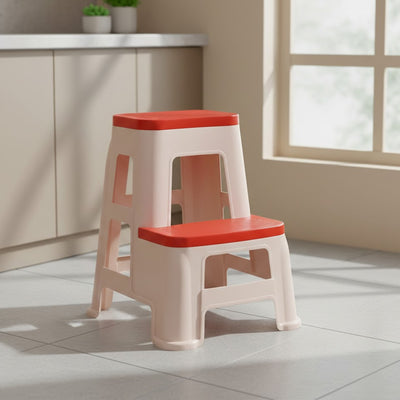Nilkamal Step Stool 31 (Basket Beach /  Coral Red)