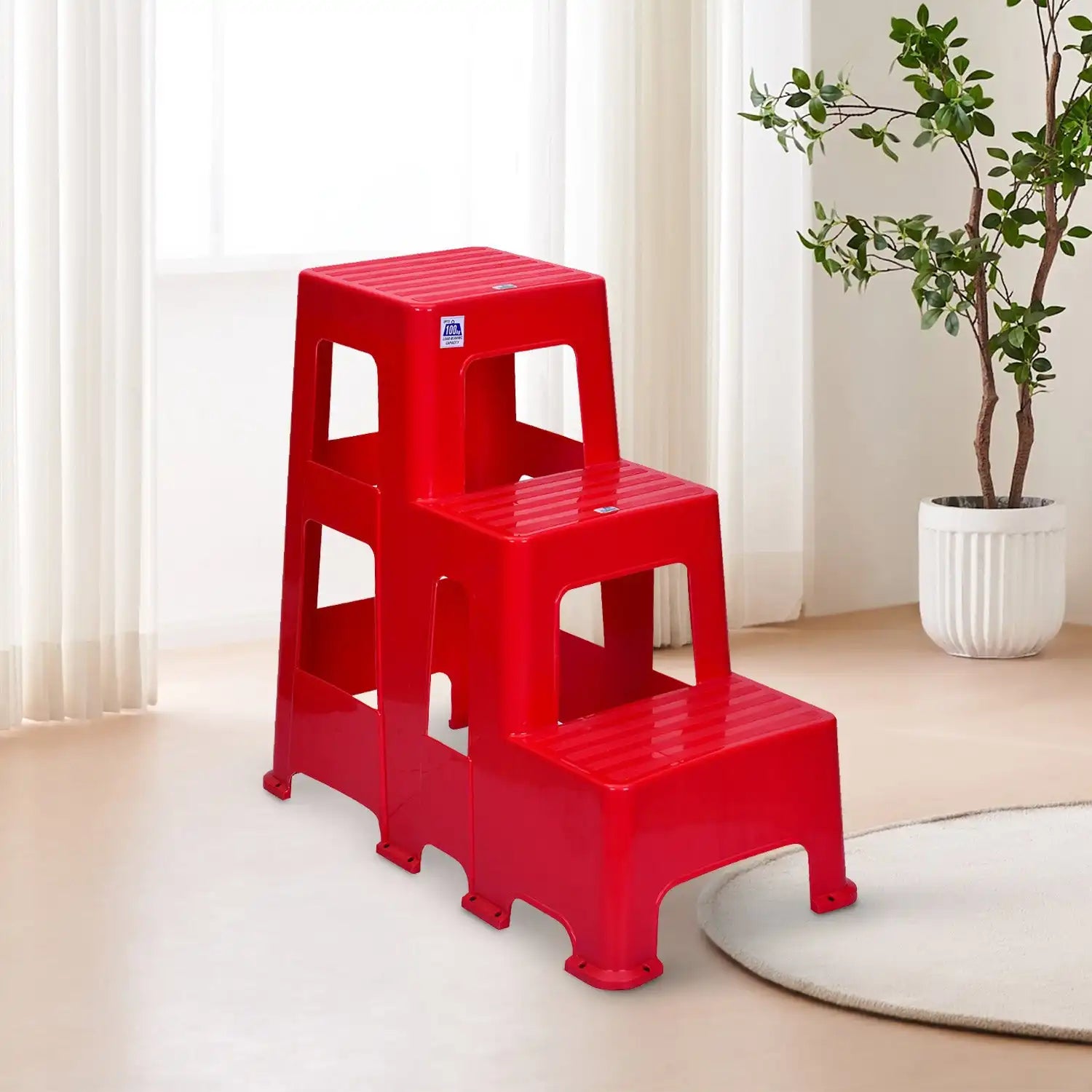 Nilkamal Kick Plastic Step Stool Red - Product Main View