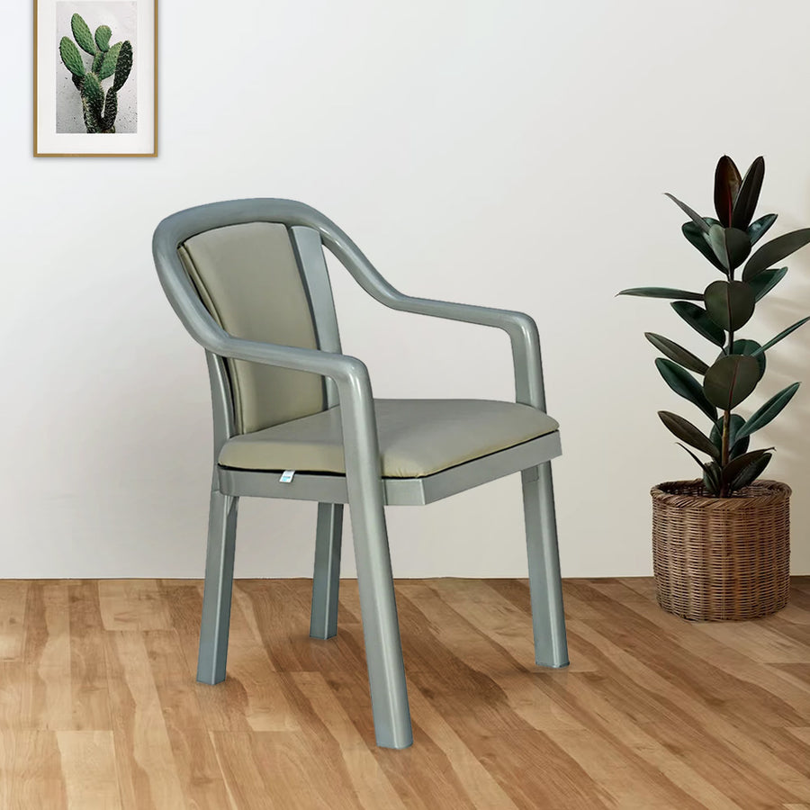 Nilkamal Signature Chair with with Metallic Look and Light Beige Cushion