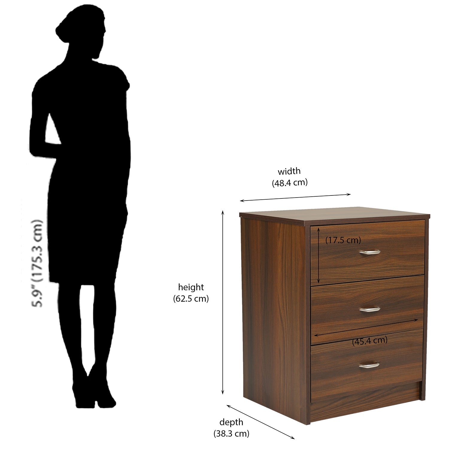 Nilkamal Torrie Engineered Wood Nightstand (Classic Walnut)