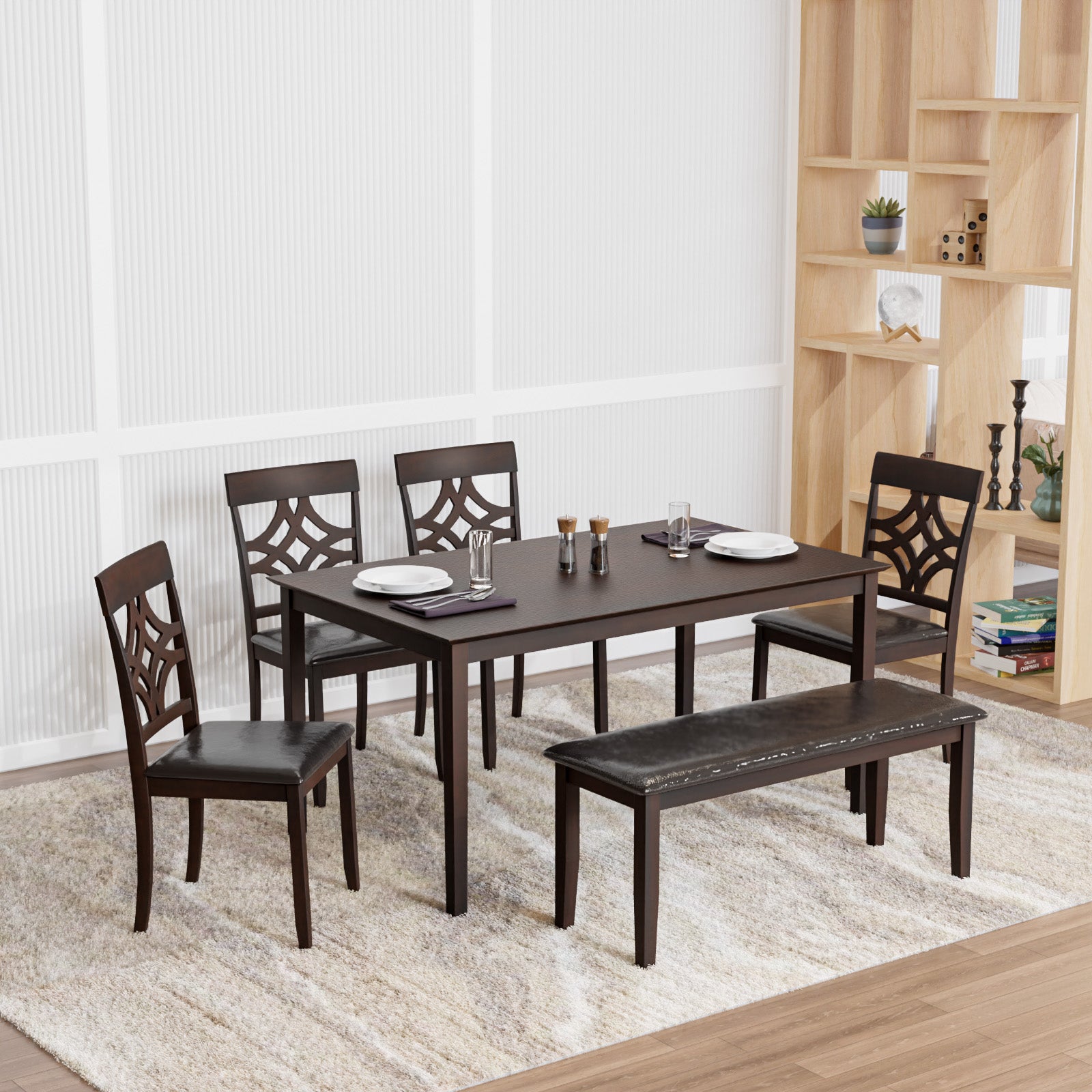 Nilkamal Tivoli 6 Seater Dining Set with Bench (Brown)