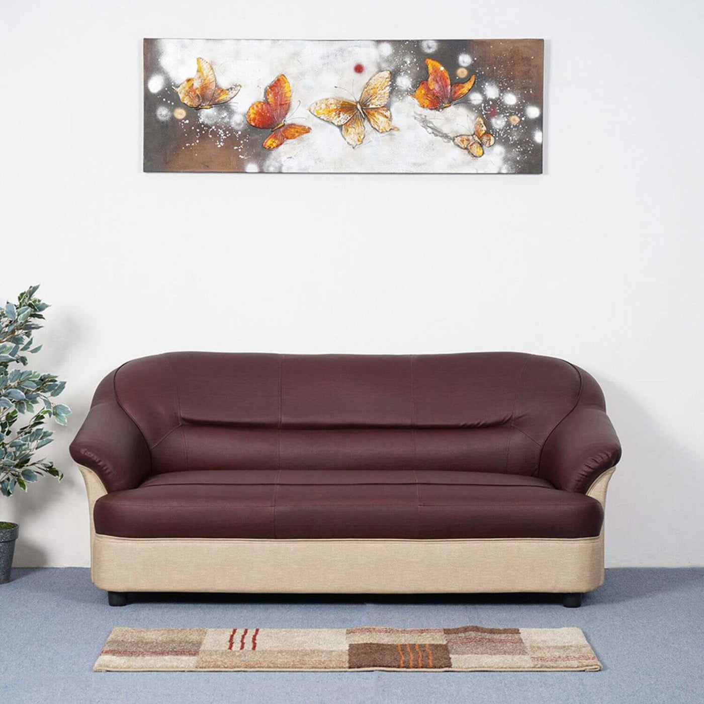 Nilkamal Bright Leatherette 3 Seater Sofa (Maroon Beige)