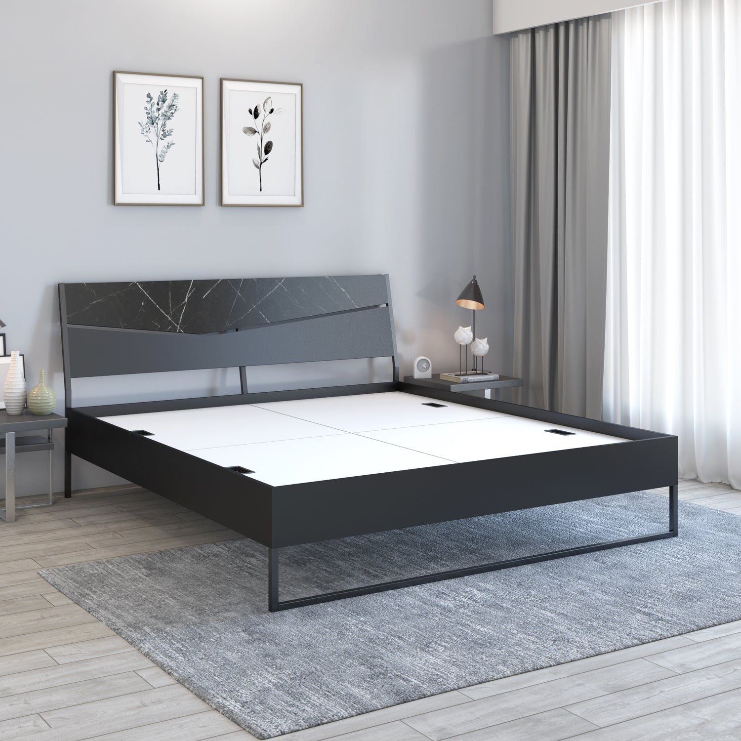Nilkamal Urbenia Engineered Wood Without Storage Queen Bed (Black)