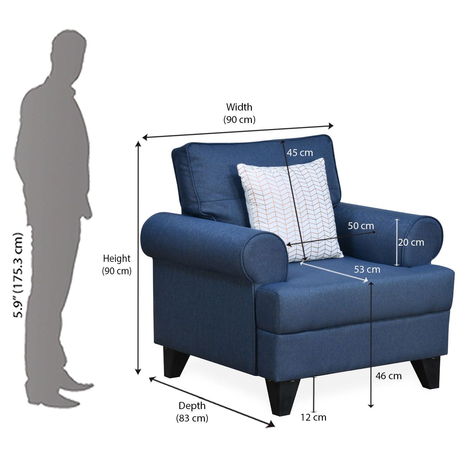 Nilkamal Velma 1 Seater Fabric Sofa with Cushion (Blue)